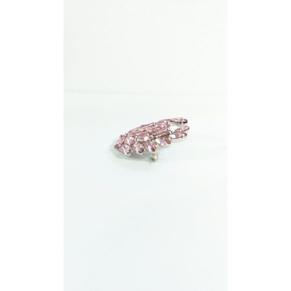 Pink Rhinestone Wreath Crest Brooch Pin signed  B David - Silver Toned - Picture 4 of 11